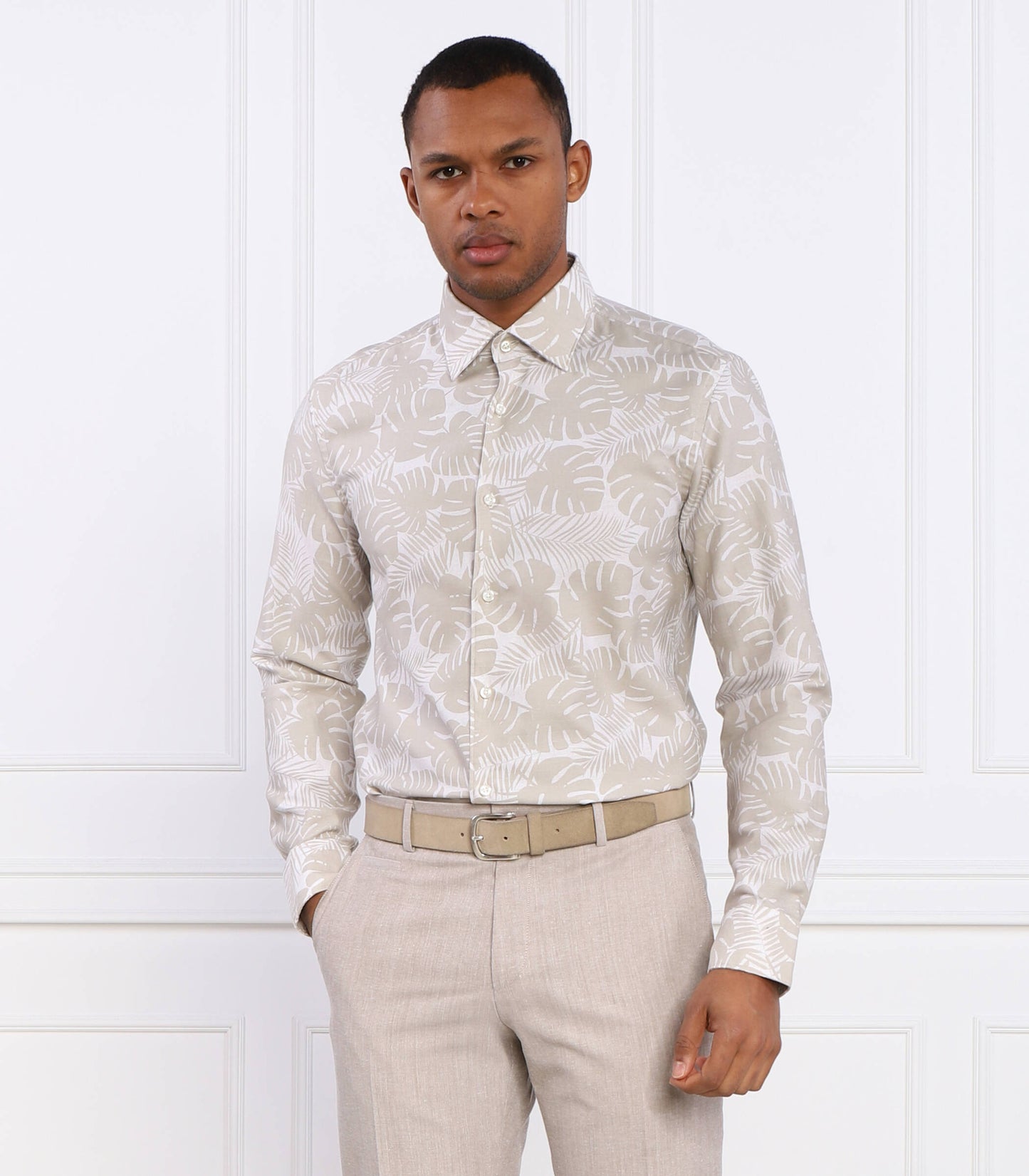 Chemise À Manches Longues Hugo Boss de couleur Beige