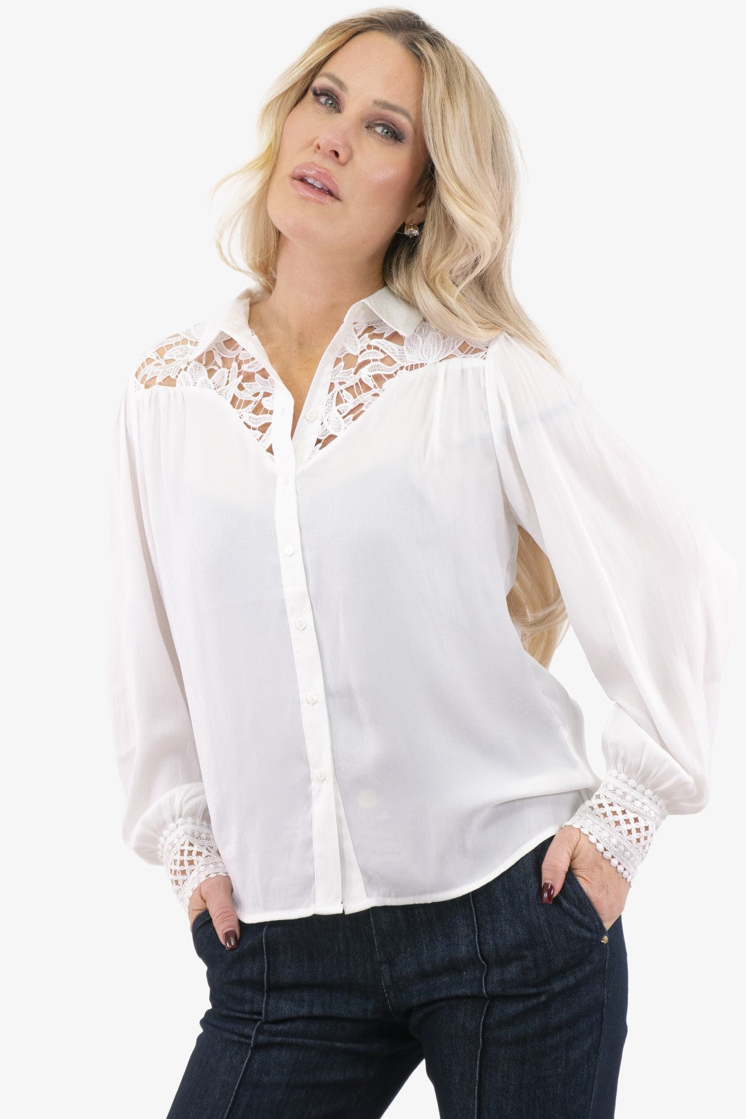 Blouse Esqualo de couleur Blanc Casse