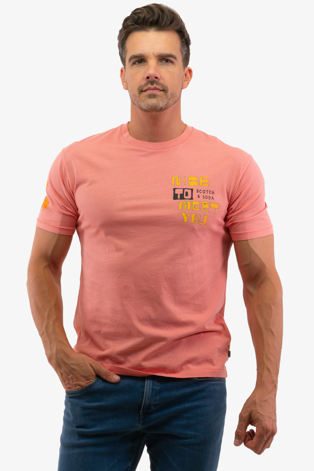 T-Shirt Scotch&Soda de couleur Corail