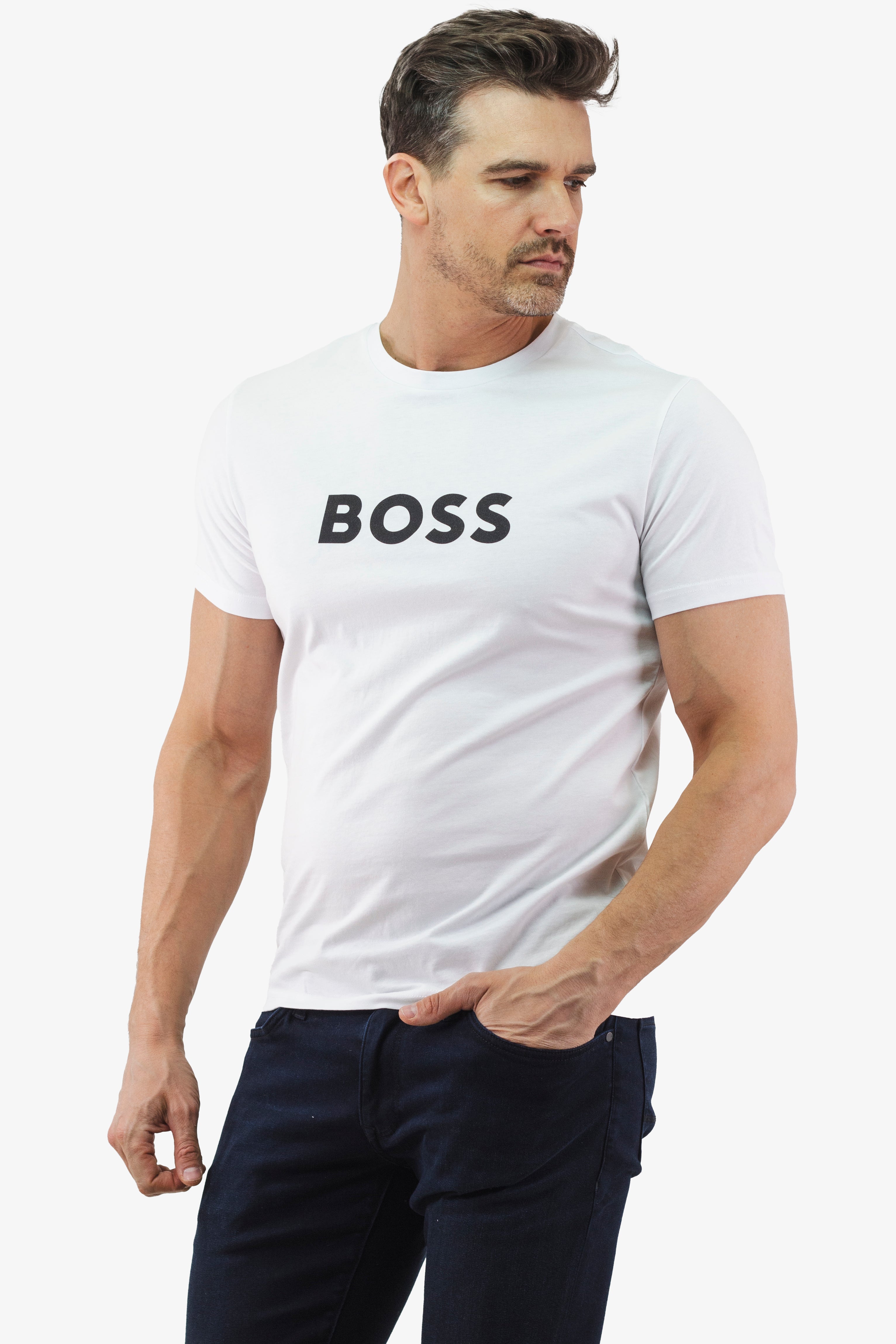 Hugo boss white crew neck t shirt hotsell