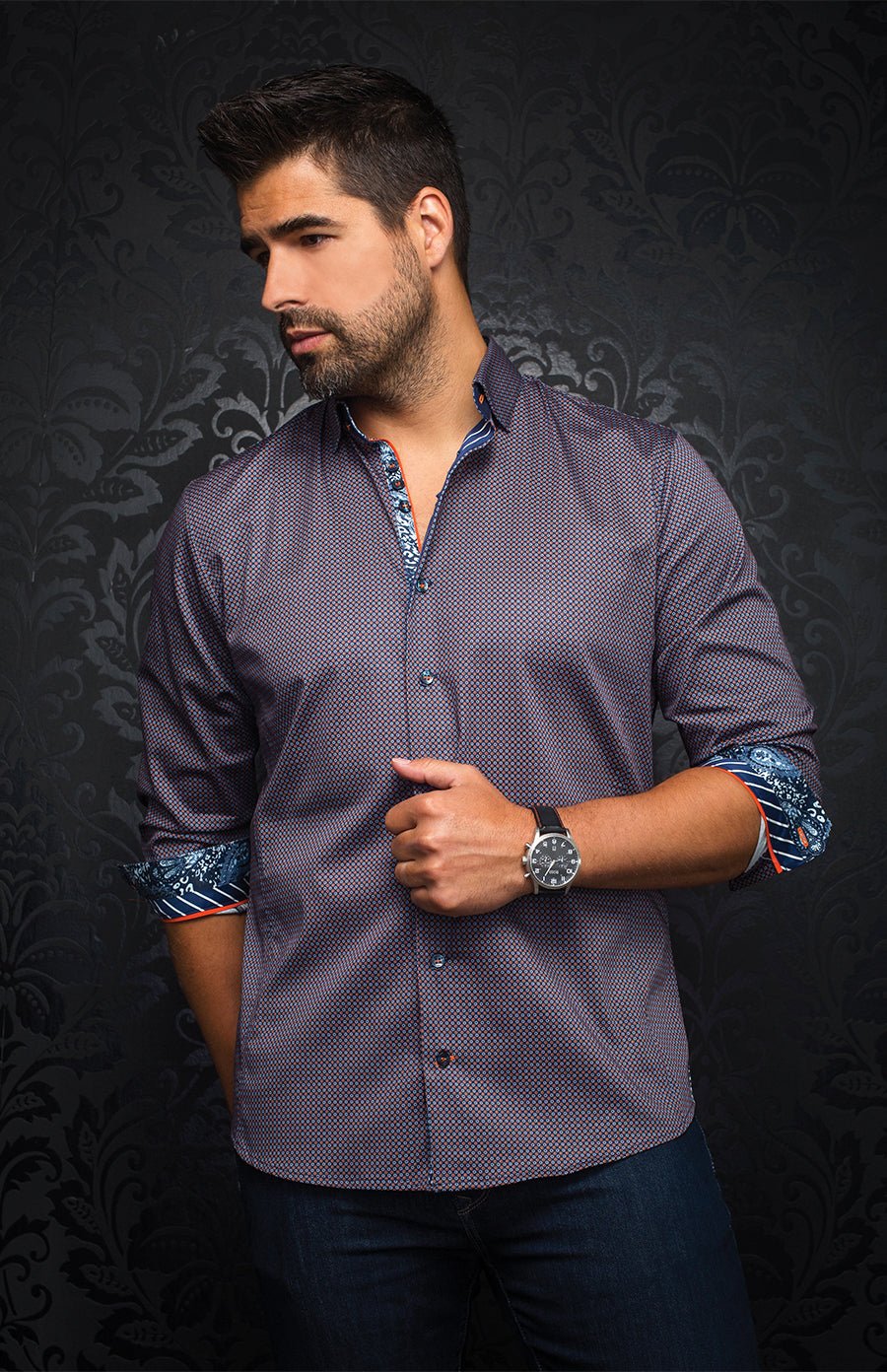 Chemise | BLONDEL, Navy / Orange - AU NOIR