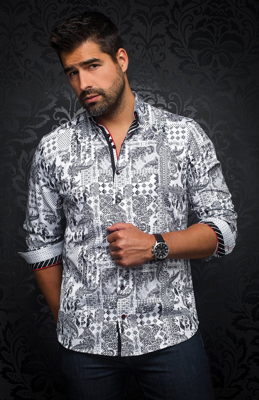 Chemise | BORNEO, White / Black - AU NOIR