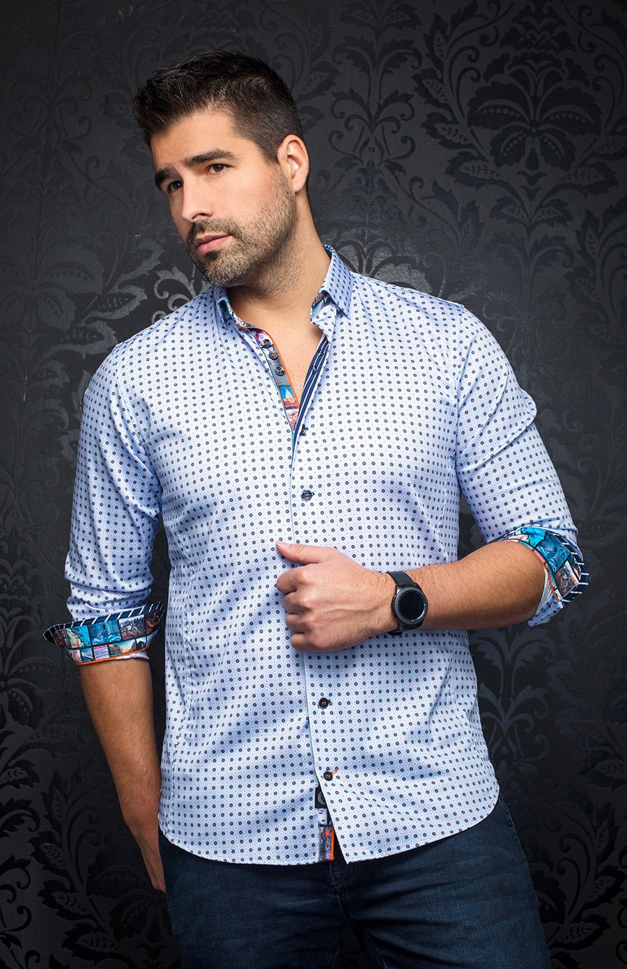 Chemise - BRADFORD, Light blue orange - AU NOIR