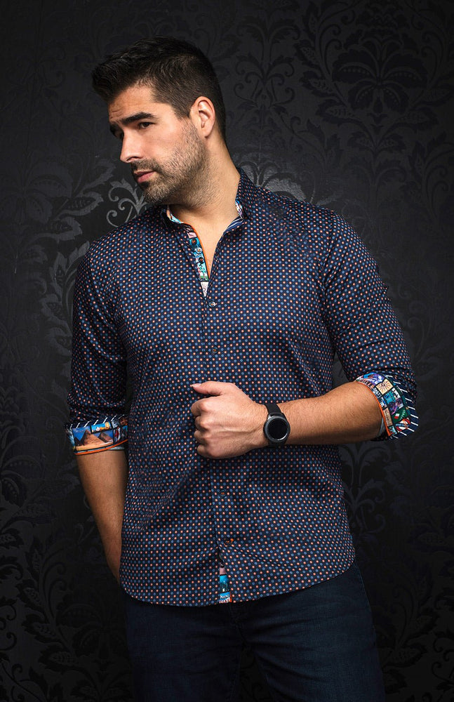 Chemise - BRADFORD, Navy Orange - AU NOIR