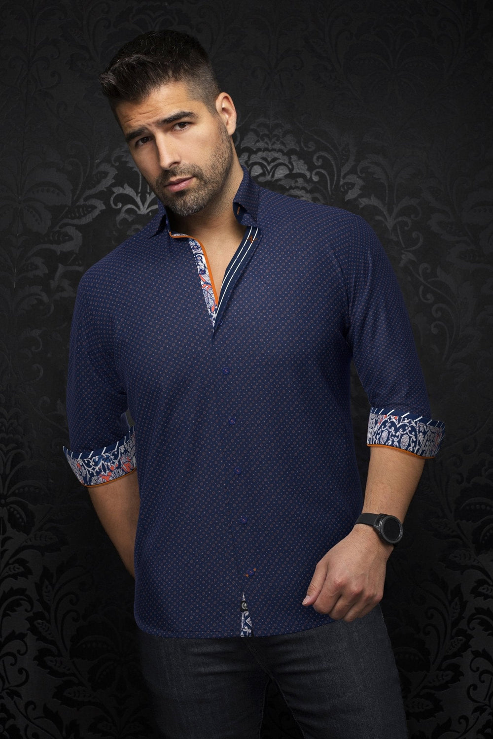 CHEMISE | CARELLI, Navy Orange - AU NOIR