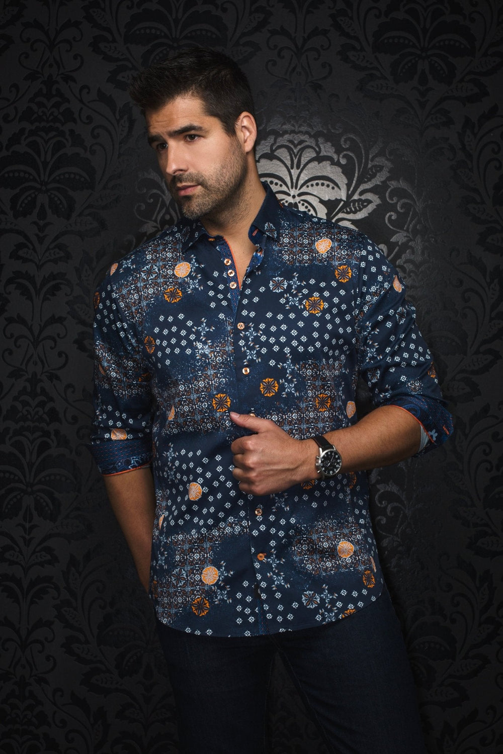 CHEMISE | FlORIANI, Navy Orange - AU NOIR