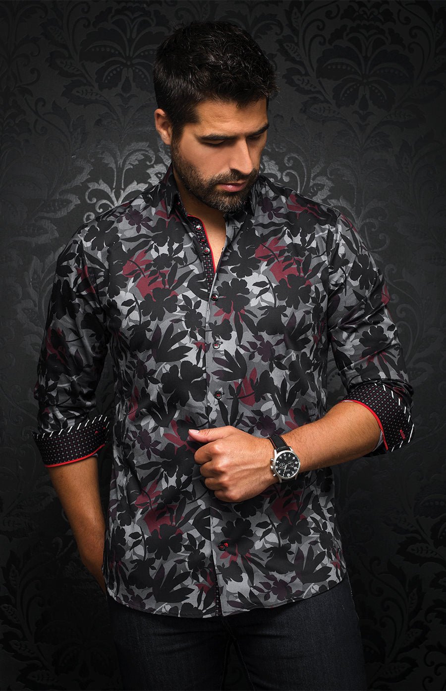 Chemise | GIODEL, black / red - AU NOIR