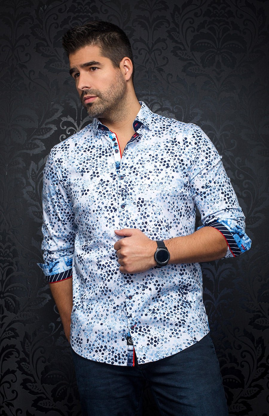 Chemise | JAVA, White blue - AU NOIR