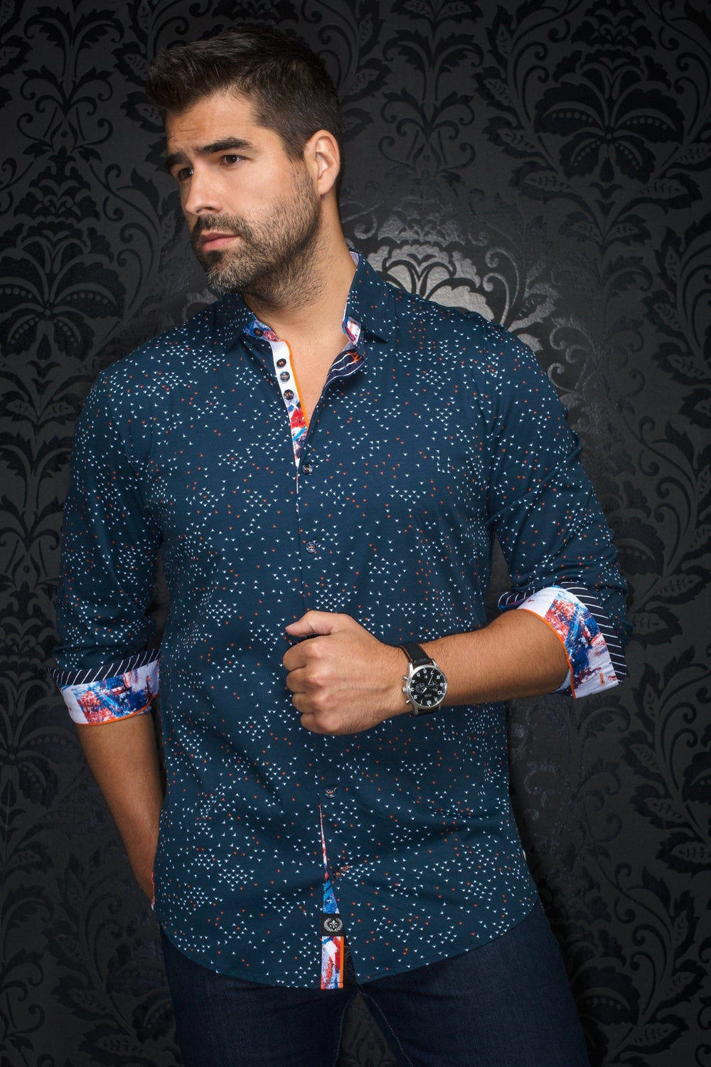 CHEMISE | PAJARO, Navy Orange - AU NOIR