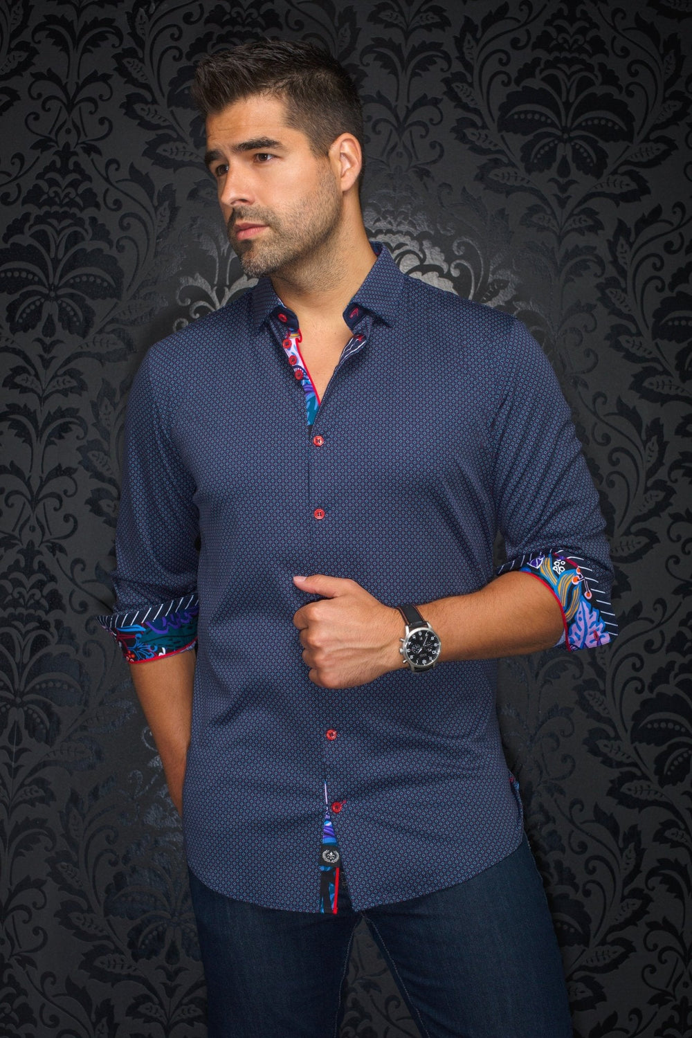 CHEMISE | RIOJA, Navy Red - AU NOIR