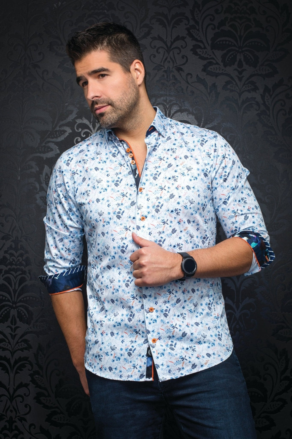 Chemise - SALVATORE, White Blue - AU NOIR