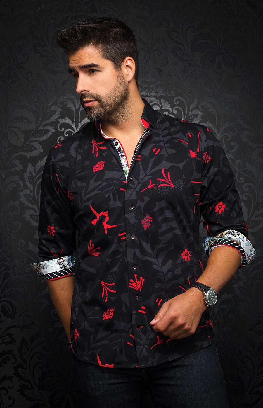 Chemise | VERSO, Black / Red - AU NOIR