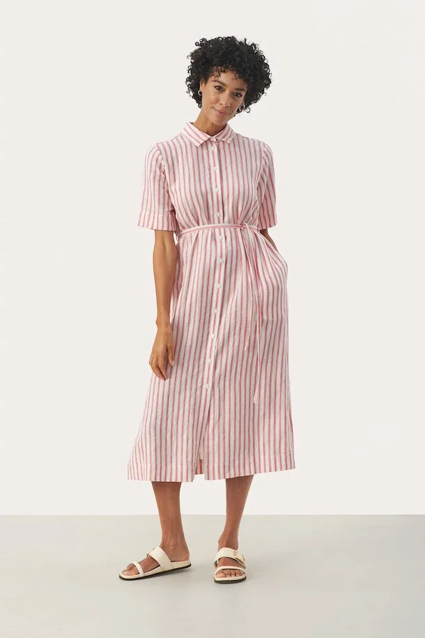 Striped Part Two Dress in Coral color