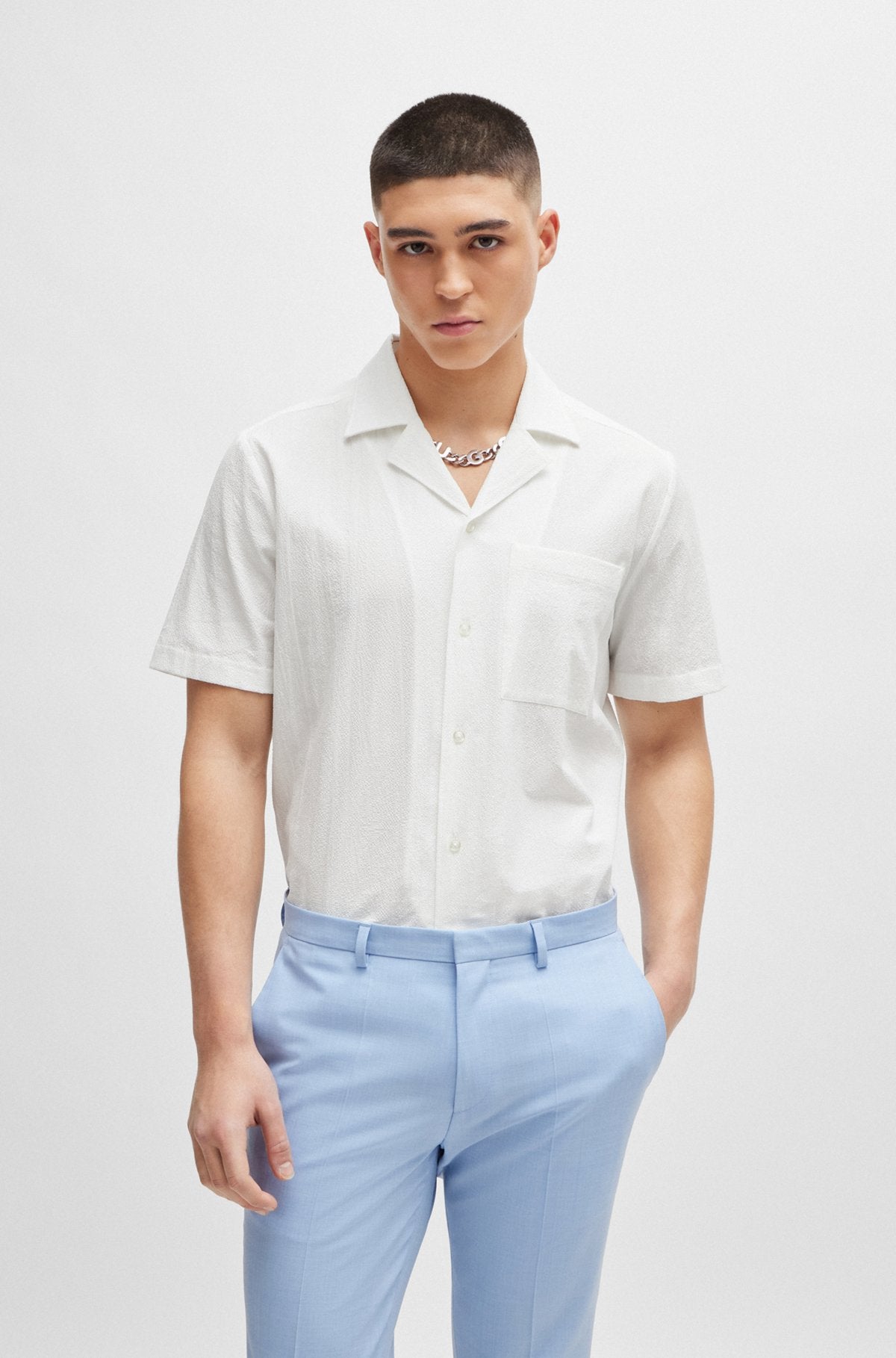 Chemise M/Courte Hugo Boss de couleur Blanc