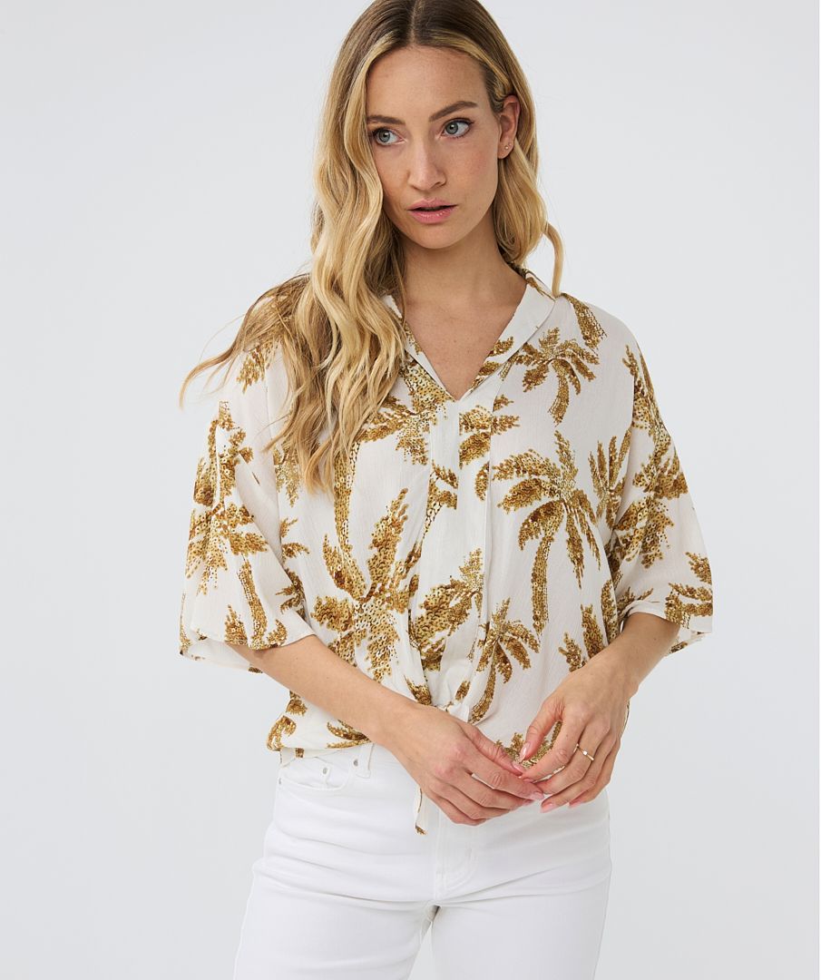 Blouse Esqualo de couleur Blanc/Beige