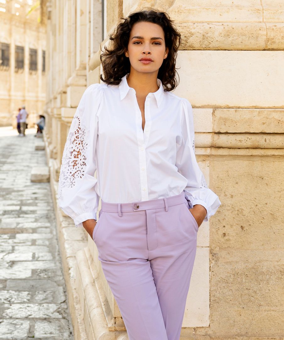 Blouse Esqualo de couleur Blanc Casse