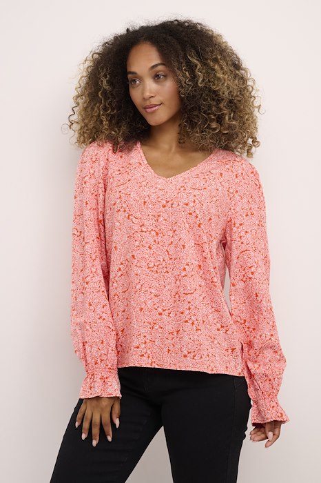 Vimma Cream Tunic in Coral color